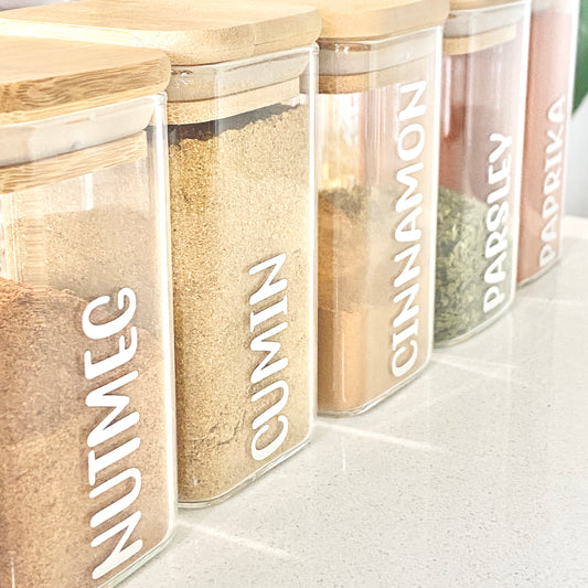 Square Glass & Bamboo Spice Jar Pack