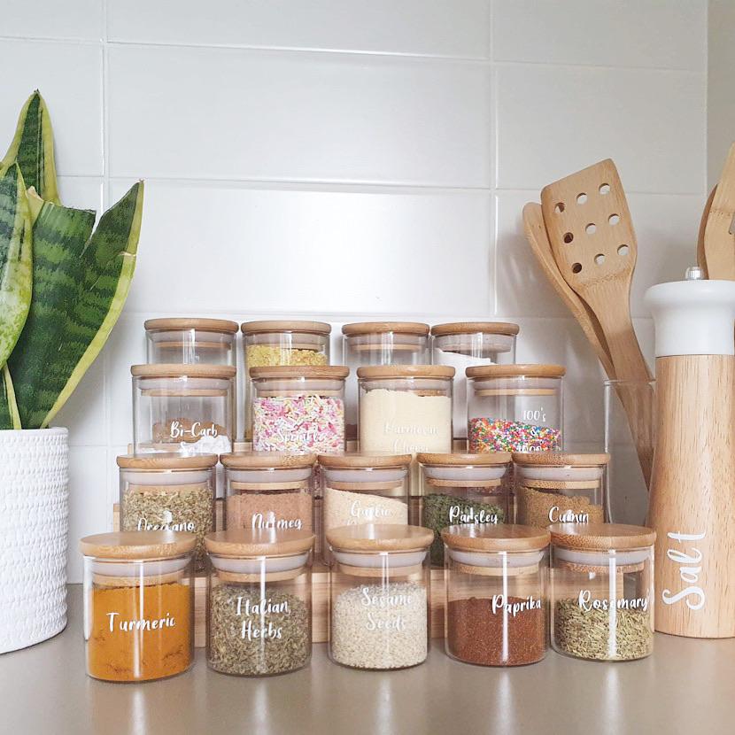 Round Glass & Bamboo Spice Jars