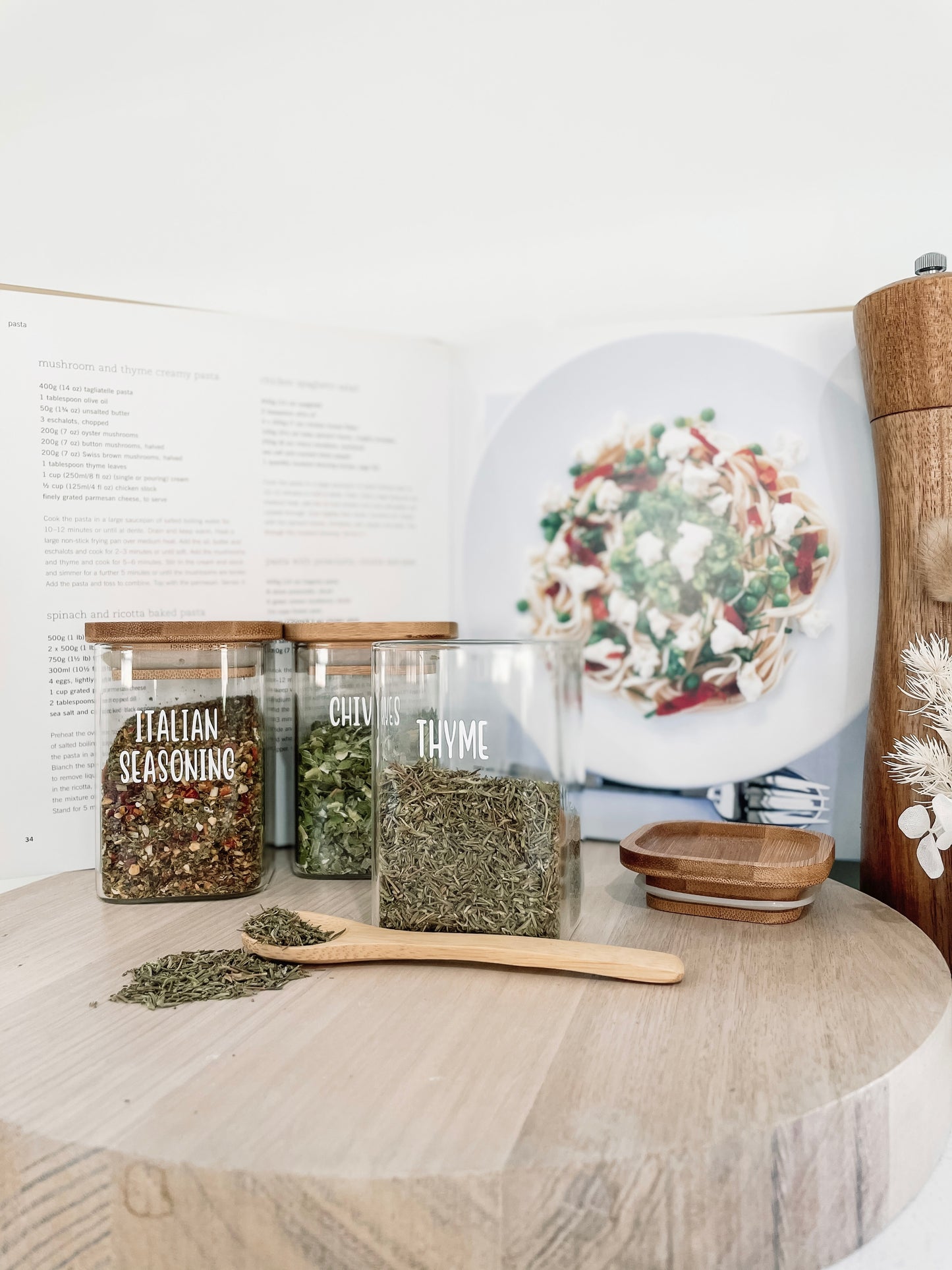 Square Glass & Bamboo Spice Jar Pack
